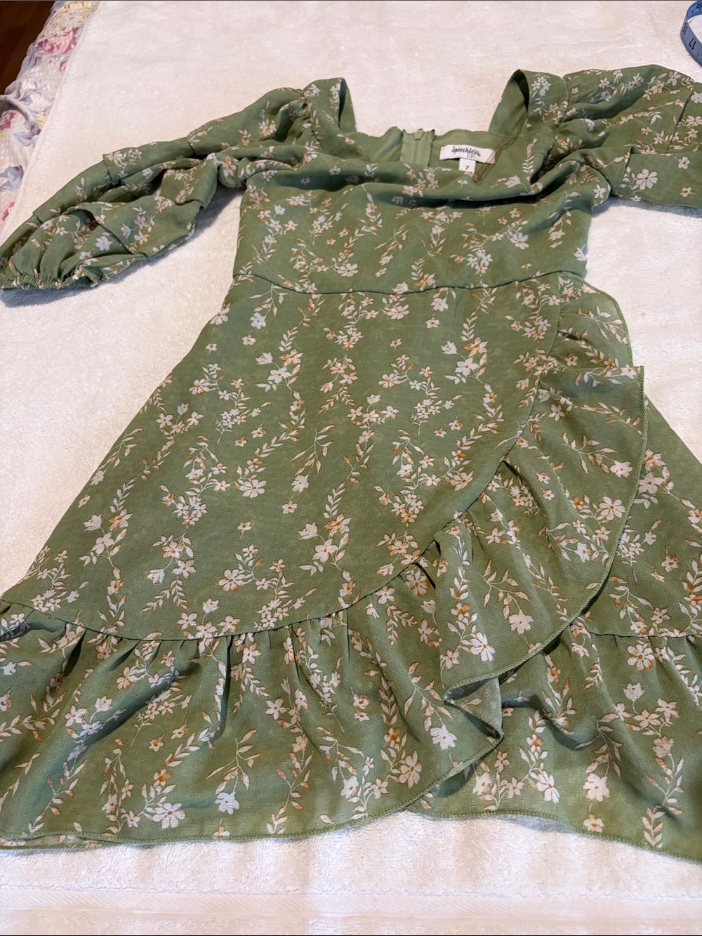 Speechless Olive Green Floral Ruffle Dress